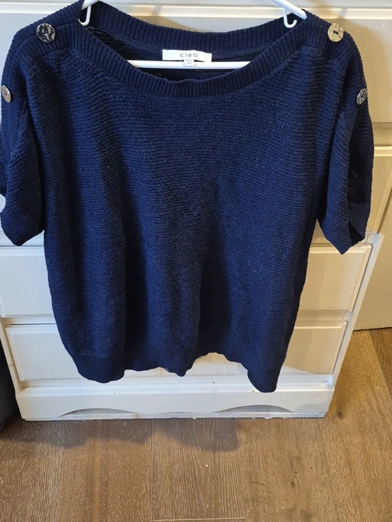 cleo Navy Blue Crewneck Sweater with Shoulder Buttons - Picture 1 of 3